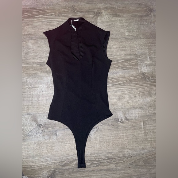 Work Bodysuit Black Deep V Neck Small - Picture 1 of 3
